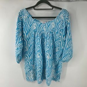 Amaya Turquoise & White Embroidered Peasant Top